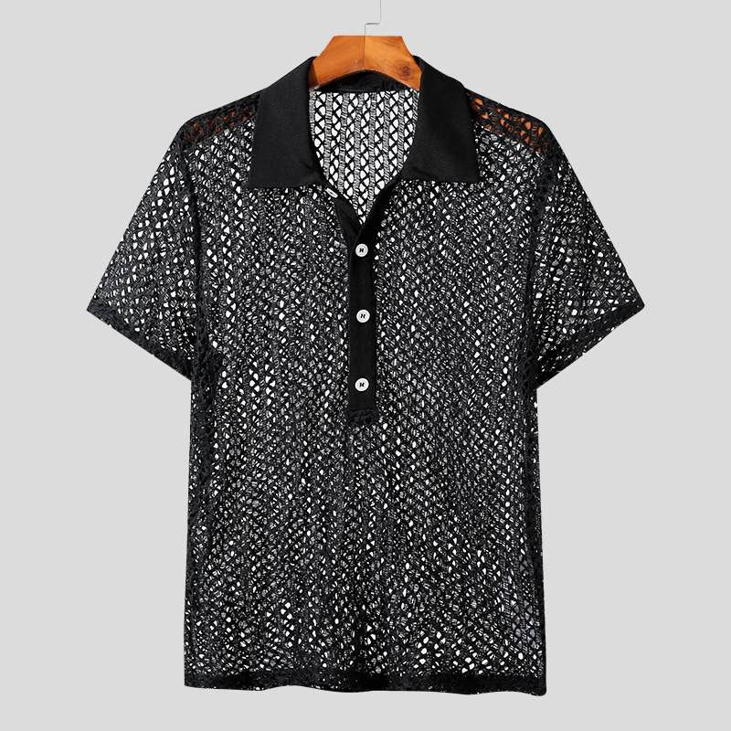 Aule Hollow Out Button Down Polo